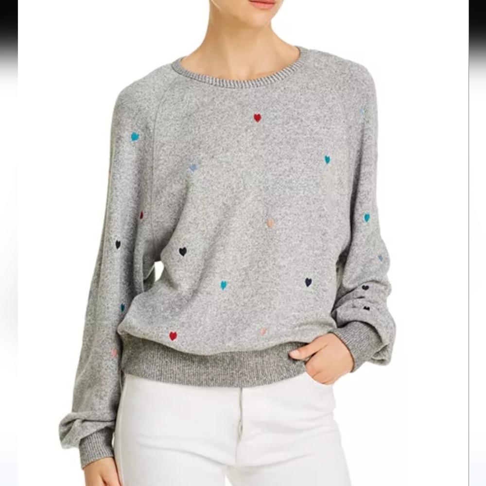 Rails Mika Sweatshirt in Melange Grey Rainbow Hearts Sz M